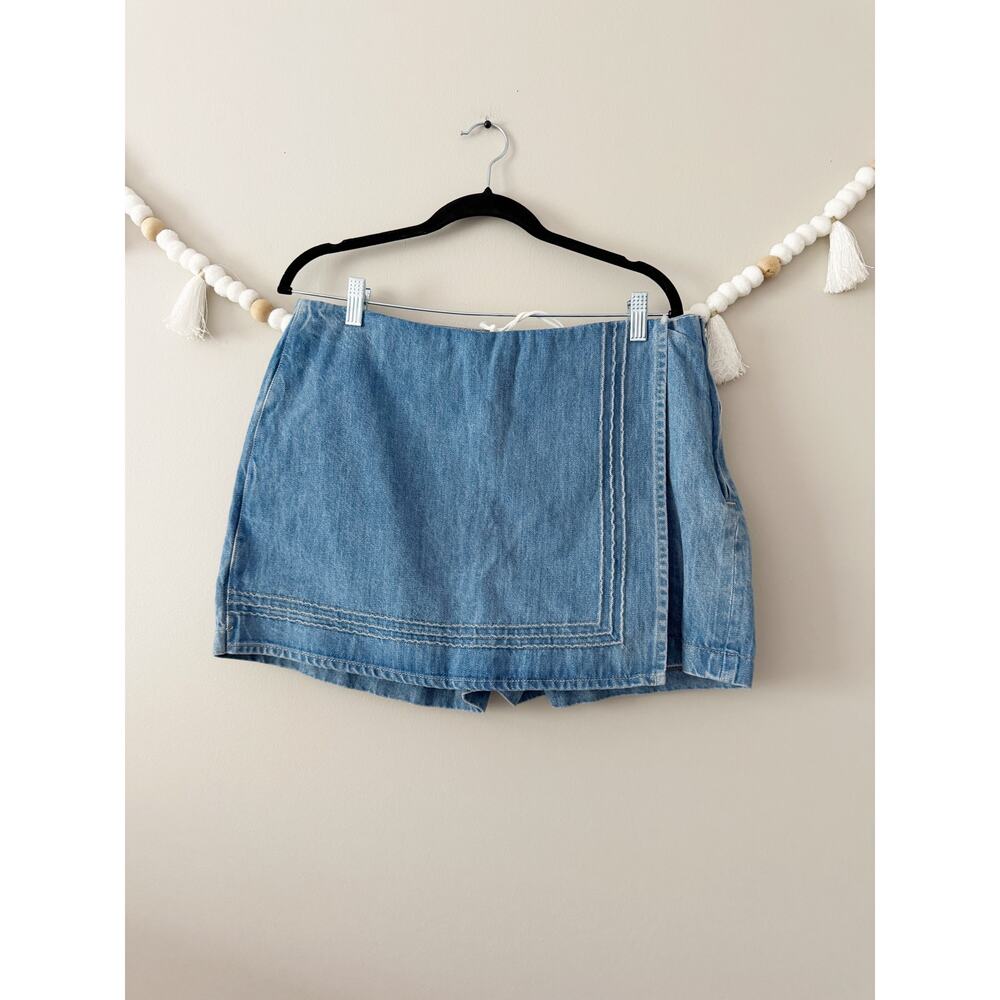 NWOT Damson Madder Rory High Rise Denim Wrap Skort Embroidered Trims Blue 16 - Picture 4 of 5